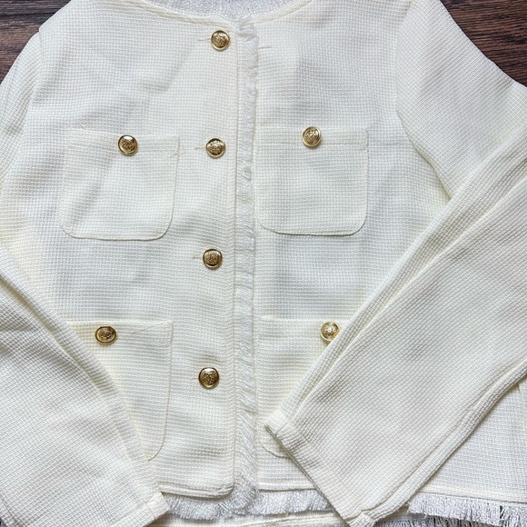 SHEIN Jackets & Blazers - SHEIN Cream Textured Fabric